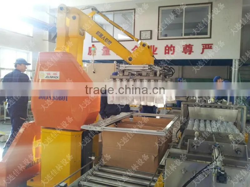 Automatic carton packaging line including case packer/conveyor/robot palletizer