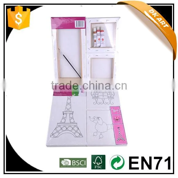 On-time delivery,Outline one color printed stretched canvas set with 3pcs stretched canvas,6pcs acrylic paints,1pc Brush