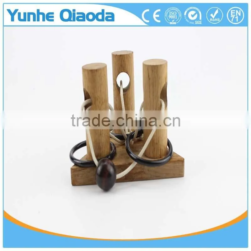 Triple Post Trouble string puzzle KINGOU 4 Pack Classical Wooden Puzzle Set Solution Rope Central Brain Teaser for Adults Game