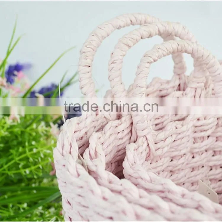 Sweety pink color hand woven mini hanging baskets for gifts