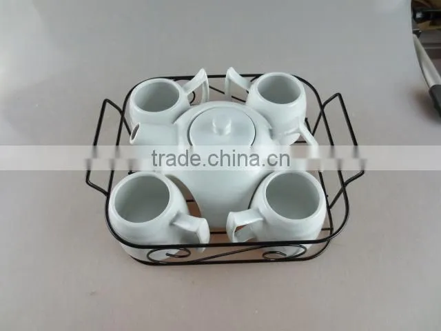 porcelain coffee set with iron basket
