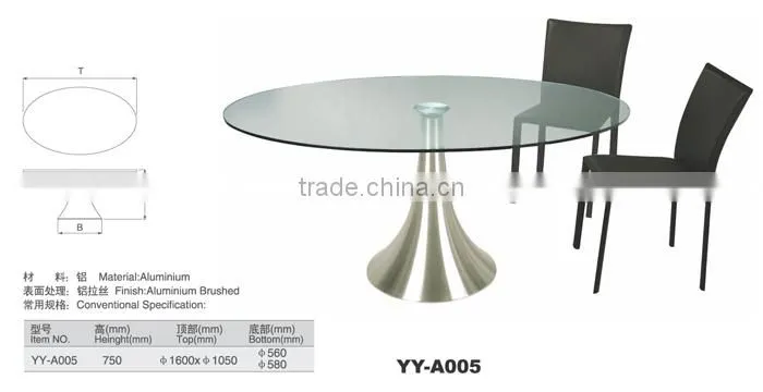 tempered glass top brushed aluminum base dining table YY-A005