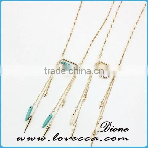 Fashion wholesale handmade gemstone long chain tassel charm necklace