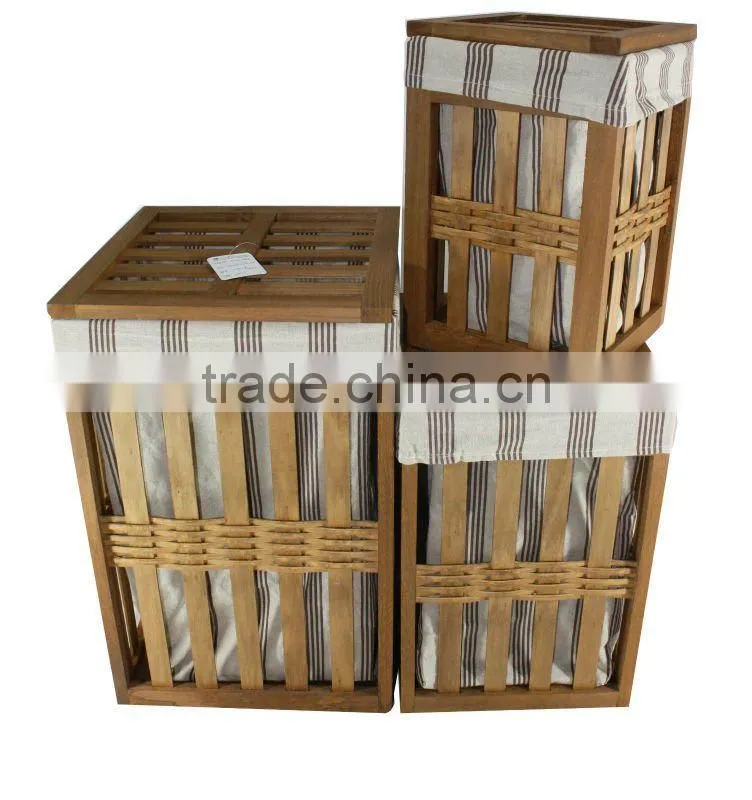 Wooden Storage laundry basket with lid