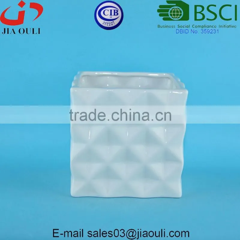 Home and garden decorations dimple design glazed pot plant white square ceramic