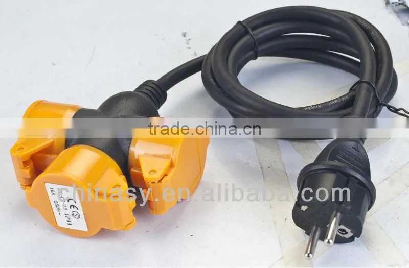 CE,S 3way schuko extension multi socket/exension cord IP44