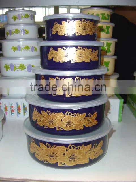enamel storage bowl mixing bowl salad bowl food container enamel bowl with PP lid