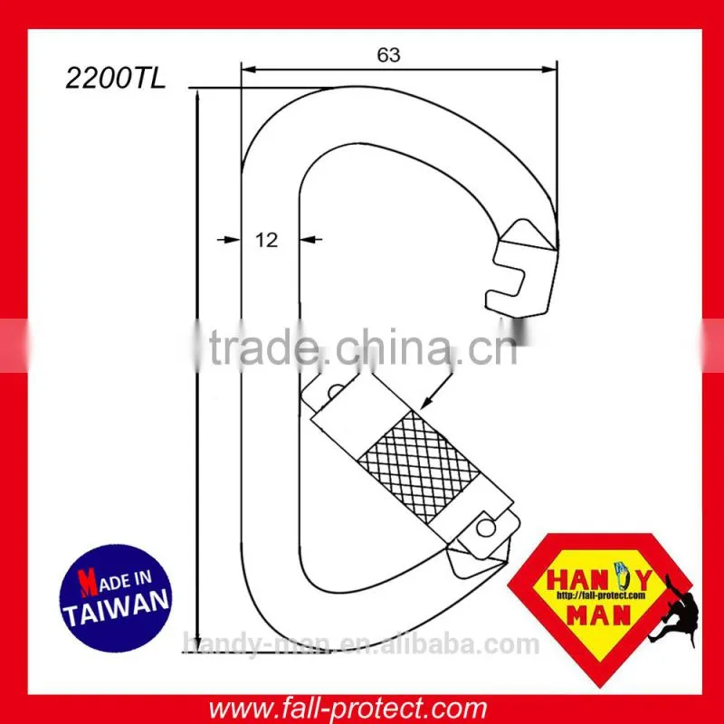 Steel Stainless With D Type Twist Lock Rescue Carabiner Hook