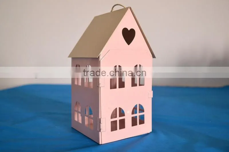 Fashion little house heart metal candle holder iron lantern home decoration Chirstmas decoration Farol de metal