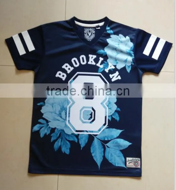 100% polyester mesh kids V-neck sublimated T shirts / boys sublimation T shirts