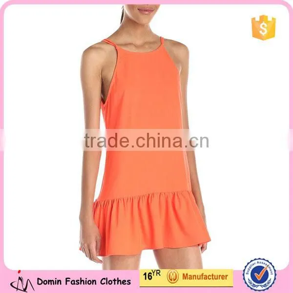 Women Flounced Bottom Cross Back Straps Trumpet Hem Tank Dress