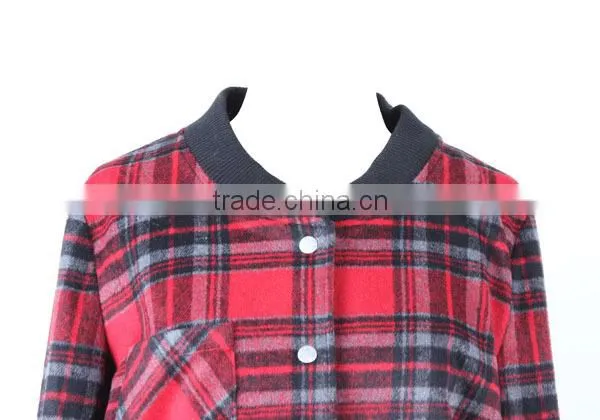 2015 new designs ladies' loose-fitting grid yarn dyned windbreaker jacket with pocket