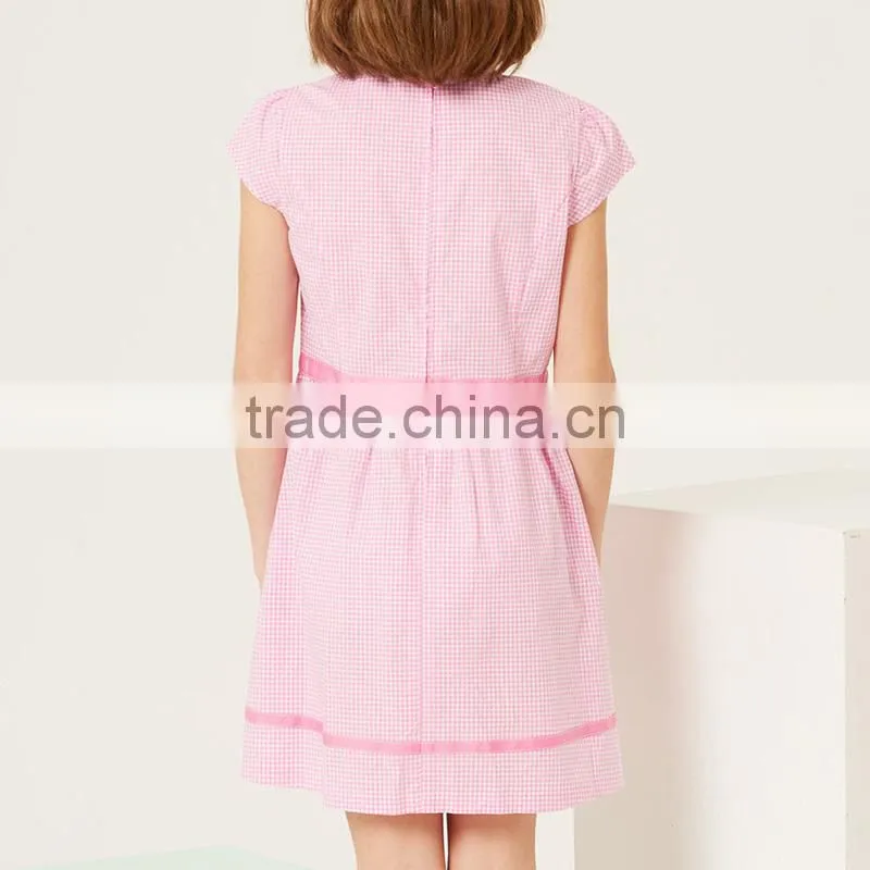 2017 summer new children's cotton school girl belted plaid dress
