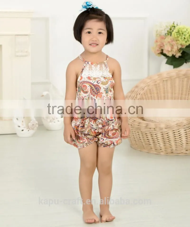 New Arrival Baby Cute Design Girls Satin Floral Lace Backless Sling Cotton Jumpsuit Romper For Kids