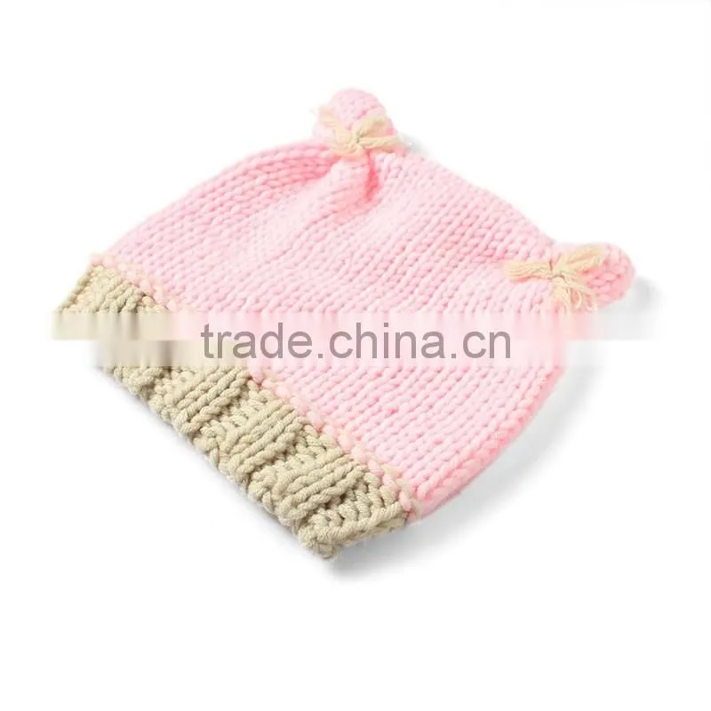 Sweety Pink Cat Newborns Girls Cap, Knitting By Hand Photography Hat For Kids Wholesale