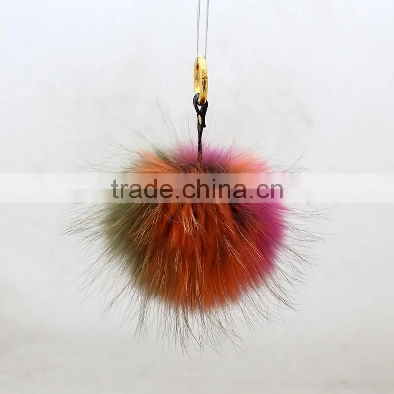 Myfur Natural Dyed Whole Raccoon Skin Fur Made Rainbow Colorful Fur Pom Pom Key Ring Bag Charm