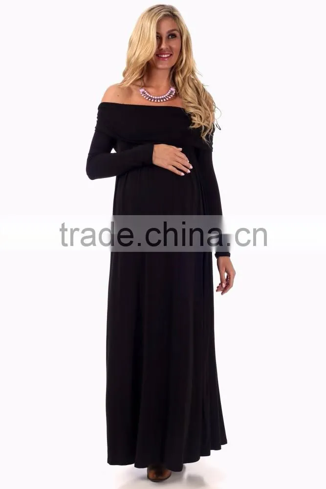 Wholesale Black Cowl Neck Long Sleeve Maternity Maxi Dresses for Ladies 2016