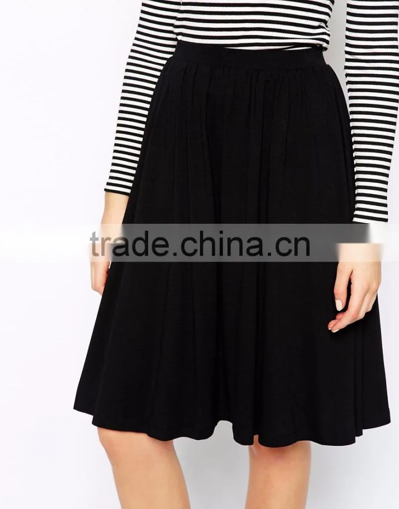 Latest skirt design midi skater skirt fashion pleated stretch lady skirt