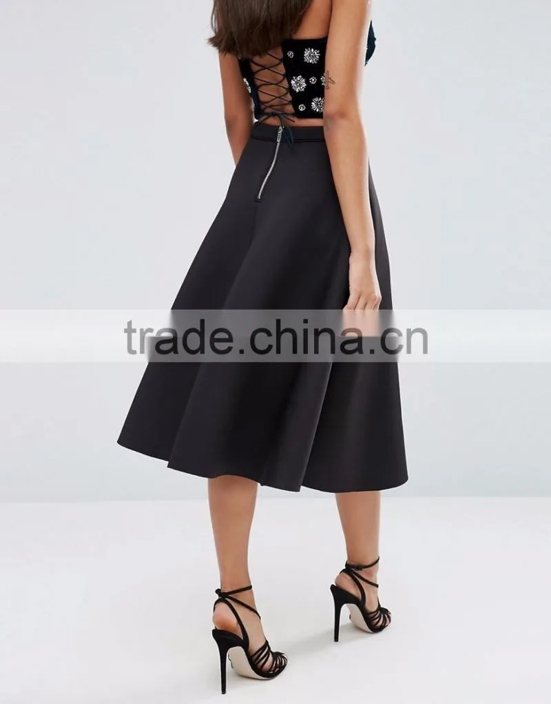 2016 Unlined design zip-back fastening lady skirt fashion midi umbrella skirt wholesale