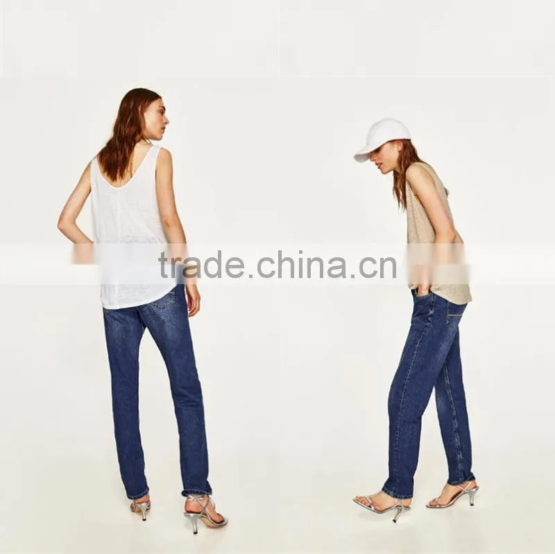 Summer loose fit round neckline sleeveless wide straps vest women linen tank tops