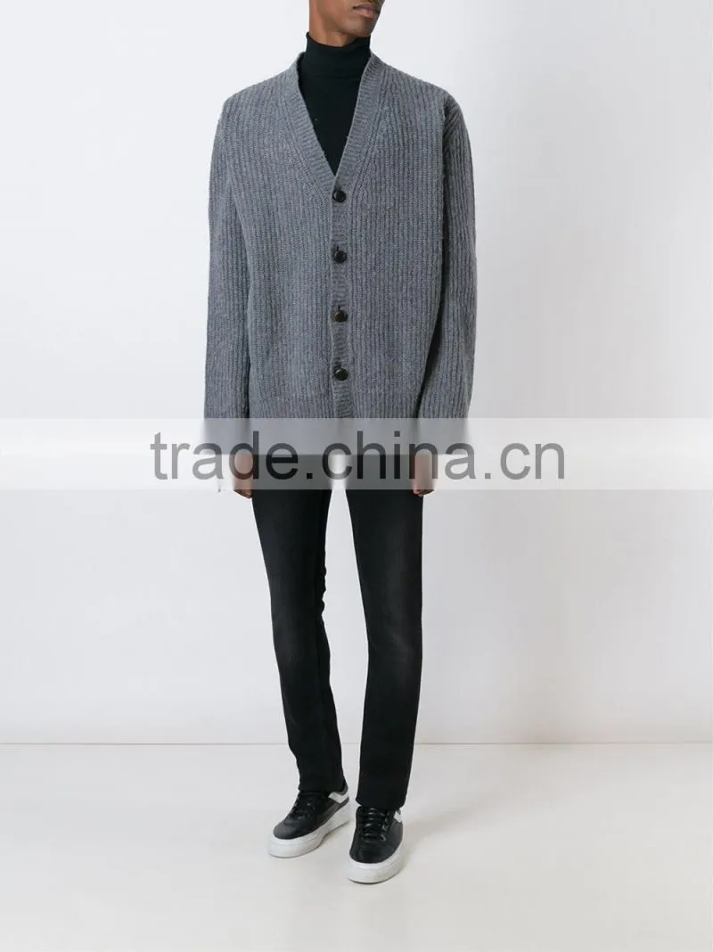 Top Selling High Quality Customed Printing Mens Grey Cardigan Mens Sweater Design with Buttons Closure