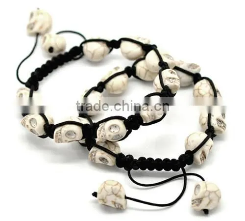 Halloween Skull White Howlite Beads Braiding Adjustable Bracelets 21cm-25cm
