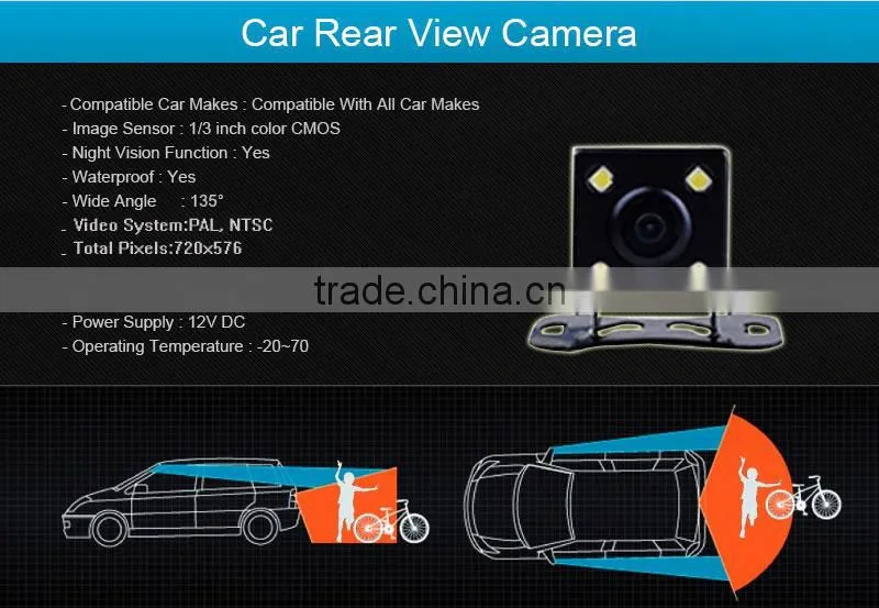 170 degree mini auto waterproof reverse camera WITH 4 led light