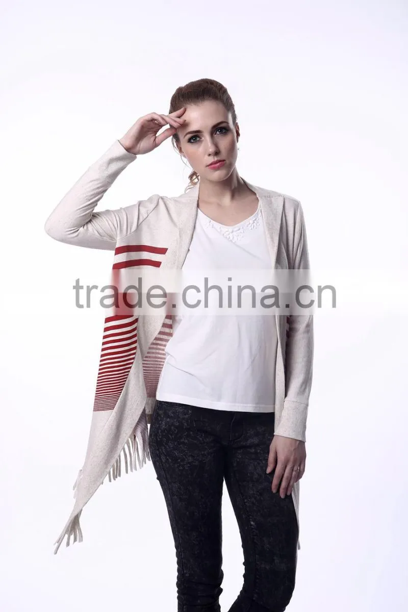 Womens multi-color stripe printing slub cardigan