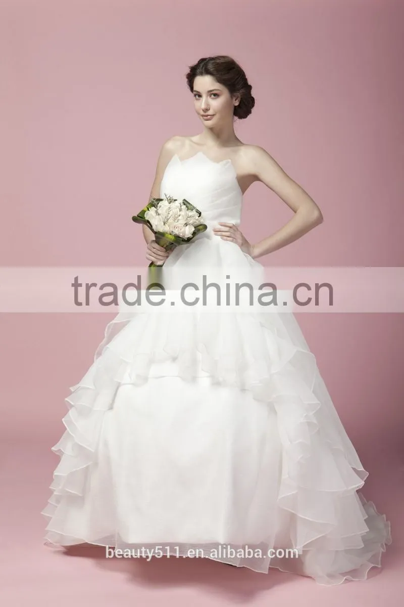 ball gown bridal dress Bowl Gown Straight Neck Straplesss Front Opened Ruffle Wedding Dress AS27702