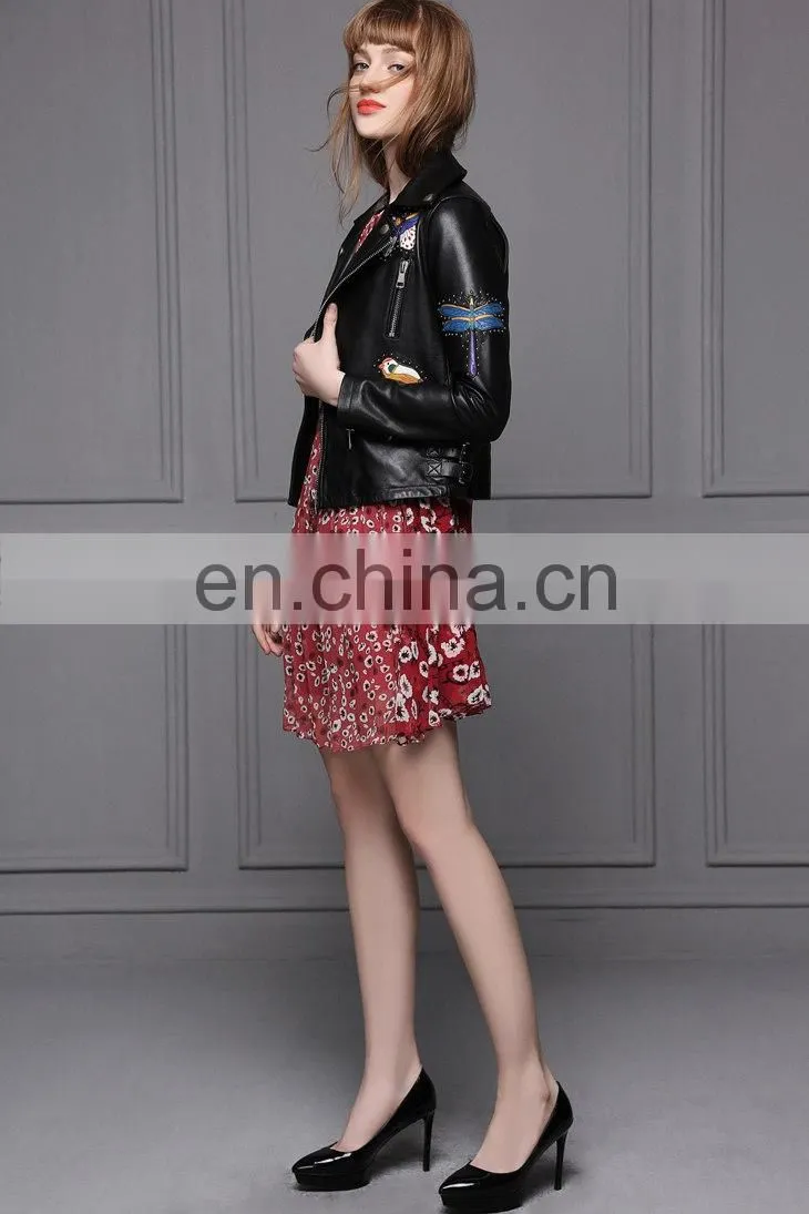 Hot Selling OEM Fashion Latest Womens Jackets Short Sheep Skin Moto Biker Leather Jacket