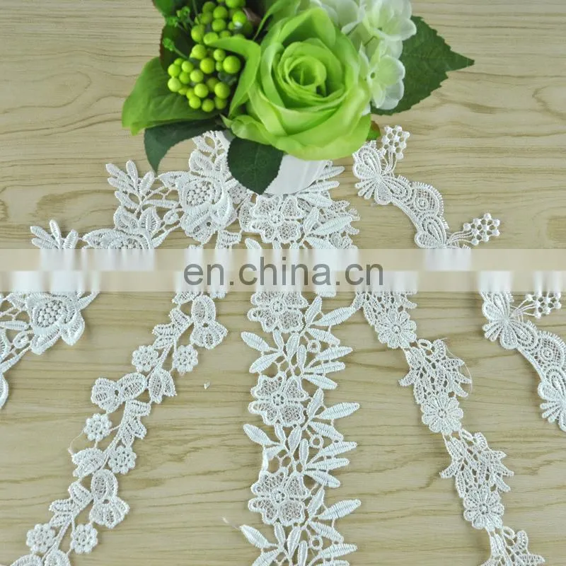 width 1-3cm white polyester embroidery lace trim dyeable