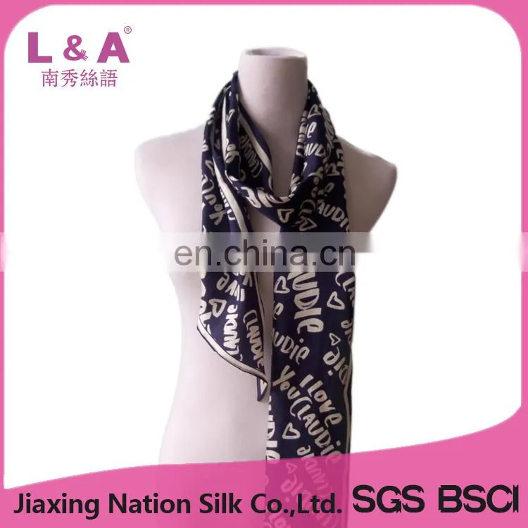 2017 Newest women customer printing long twill silk cooling scarf