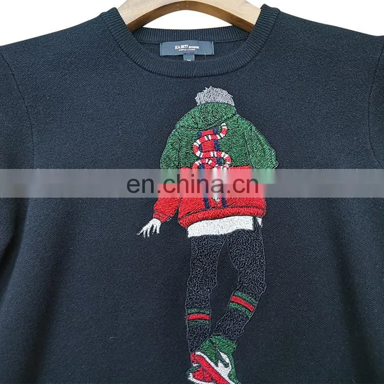 DiZNEW New Design Custom Knitted Embroidered Black Ugly Christmas Sweater Men