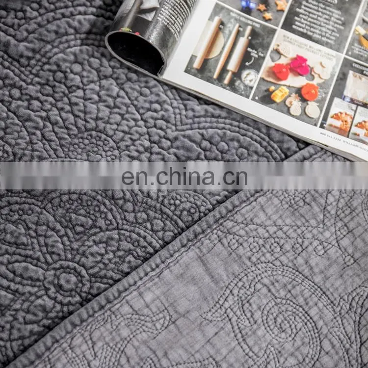 Comfortable gray color 100%cotton velvet embossed quilt Bedspread /bedding sheets set 3d