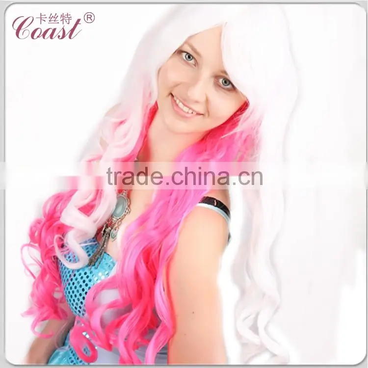 long beauty curly white and pink cosplay wigs