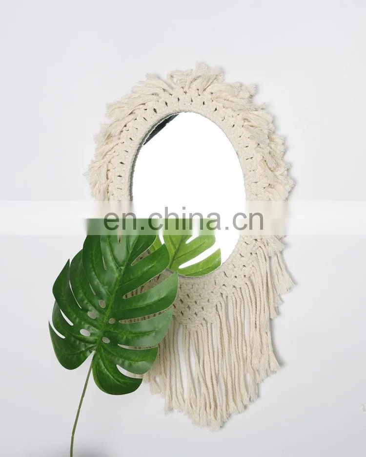 Macrame Tapestry Tassel Handmade Rope Woven Decorative Round leaf moon Boho Chic Wall Hanging Mirror