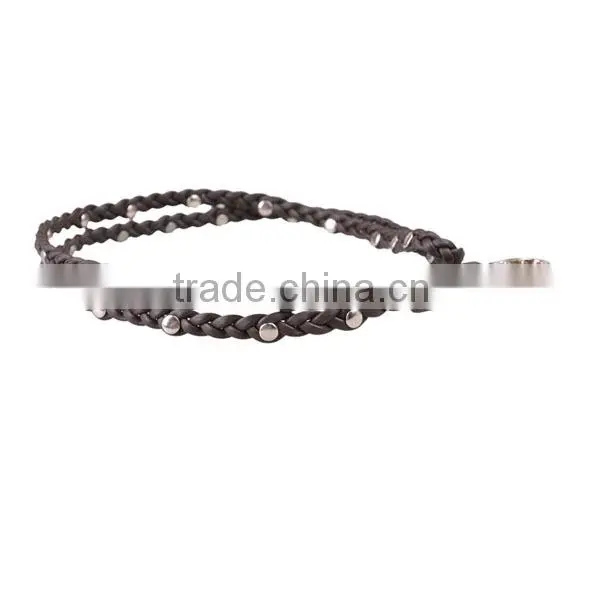 Hot sale leather key chain customized braided leather rivets key chain,neck hanging leather key chain,key rope