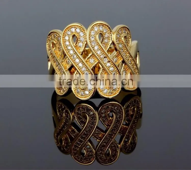Luxury Design Jewelry Quality Zircon Crystal Pave Setting 8 Shape Party Ring