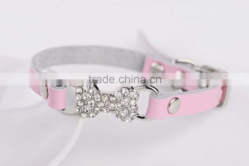 Wholesale diamond bone leather pet collar creative dog collars