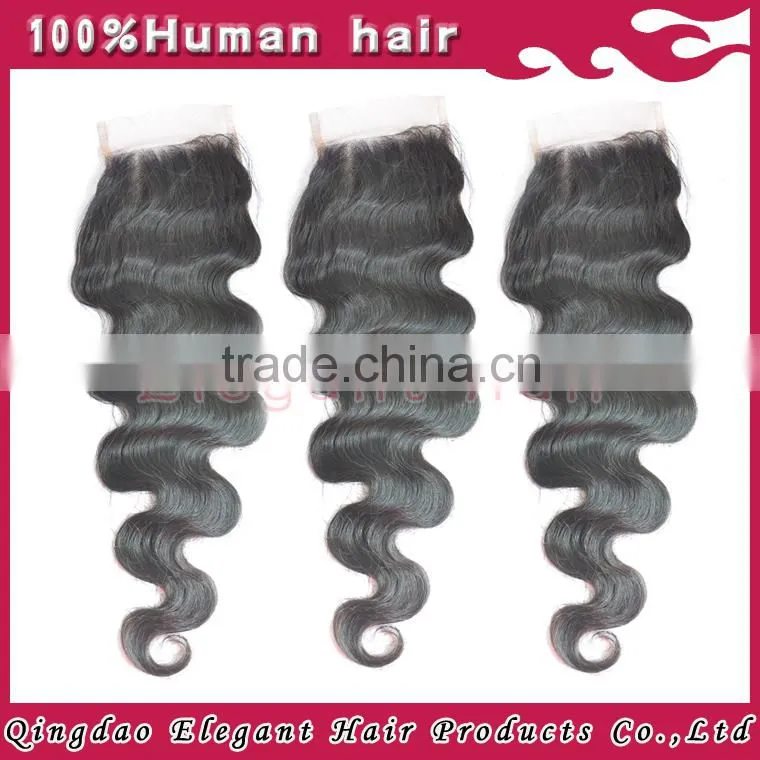 High quality Natural color wavy brazilian virgin hair bundles with lace closure