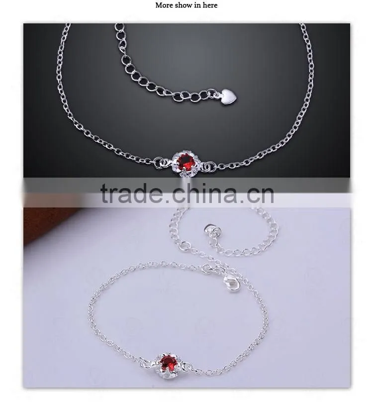 Size 20CM+10CM Thin Chain Casting Ruby Silver Anklet Jewelry
