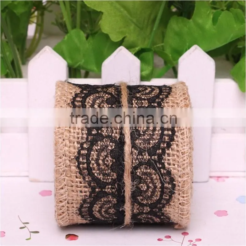 0.06*2M Jute Burlap colourful heart lace roll customized DIY decoration jute roll