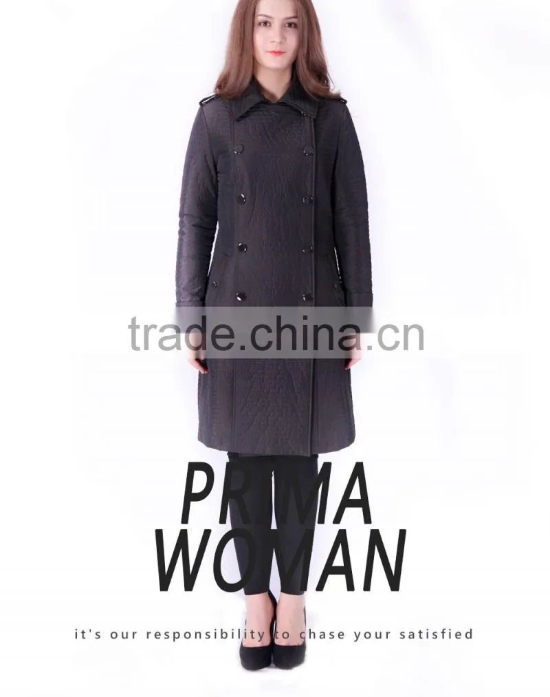2016 Spring Fashion Long Slim Fit Women Coat With Paint Button