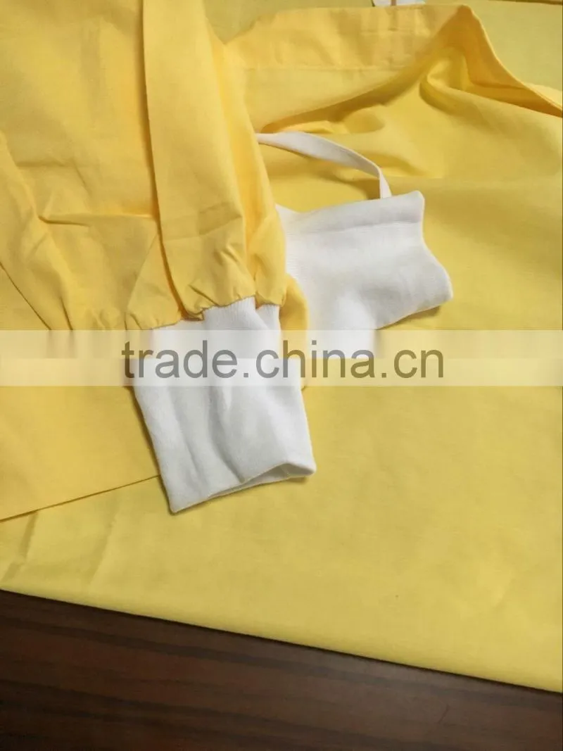 Disposable Yellow Isolation Gown with Knitted Cuff