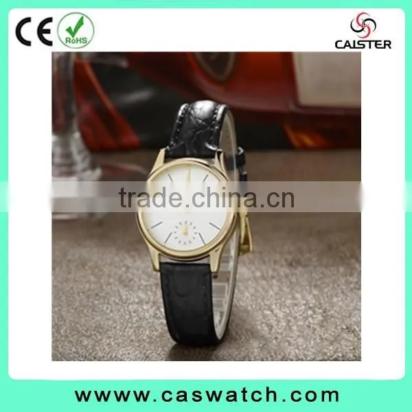 2016 classic design concise couple watch, crocodile texture leather watch, fancy couple watch with a small eye