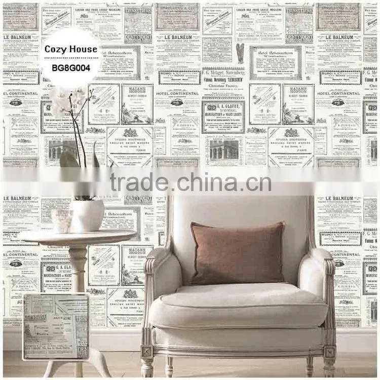 discounted printed pvc coated wallpaper, ivory vintage special design wall sticker for teenage , peel and stick wall decal deco