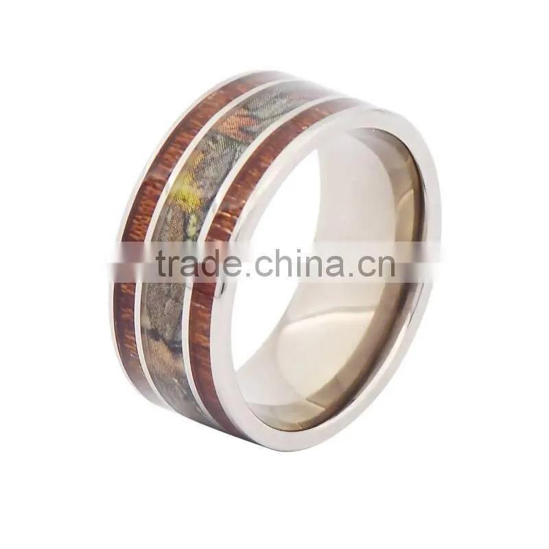 Silver titanium wood camo rings,camoflage band ring