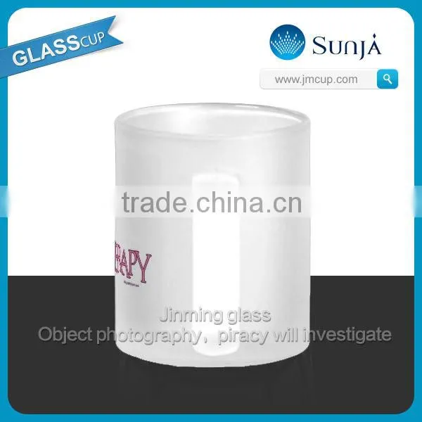 SH597 Frosted Glass Cup Drinking Milk Glass Mugs Promotional Glass Drink Milk Handle Mugs
