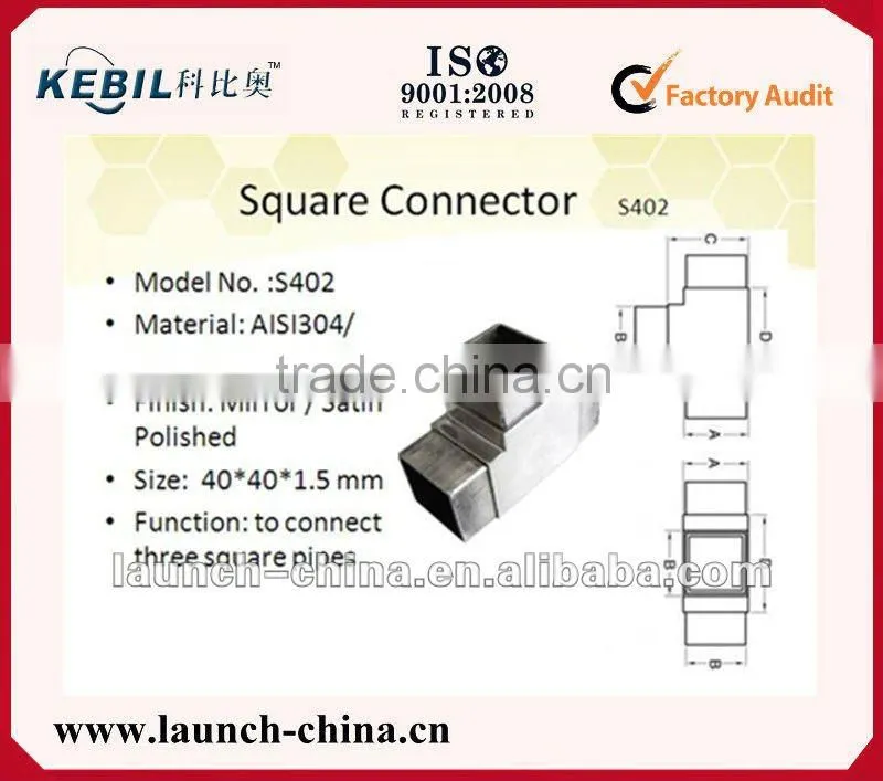 stainless steel 4 way square tube connector
