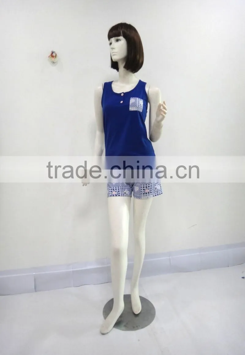 Leisure simple round collar sleeveless pajamas woman